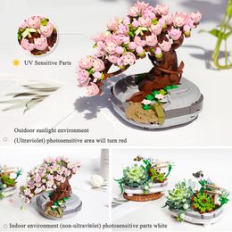 Mini Bonsai Building Block Flower Creative Plant Cherry Blossom Tree Potted Bouquet DIY Home Ornaments Assembly Toy Friend Gift
