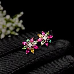 Earrings Natural Tourmaline Earring Free Shipping 925 Sterling Silver Flower Style earrings for Girl and Lady