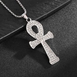 Pendant Necklaces Exquisite Shining Fashion Zircon Ancient Egyptian Life Key Cross Necklace Men's And Women's Amulet Jewellery