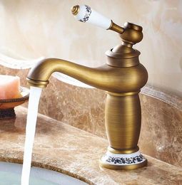 Bathroom Sink Faucets Faucet Antique Bronze Finish Ceramic Flower Pattern Basin Single Handle Water Taps Anf503