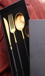 Luxury cutipol cutlery with gift box 304 stainless steel western black dinner knife forks sets western dinnerware set for party T21627551