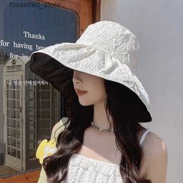 Wide Brim Hats Bucket Hats New Sun C Vinyl Sun Protection Hat Womens Face Protection UV Outdoor Summer Sun Hat Korean Edition Big Eave Fisherman Hat L240402