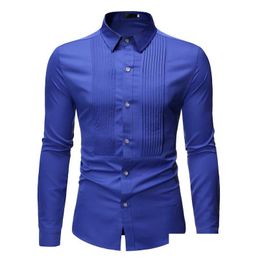 Mens Casual Shirts Royal Blue Tuxedo Shirt For Men Brand Fashion Slim Fit Long Sleeve Turn-Down Collar Dress Drop Delivery Apparel Clo Dhgrx
