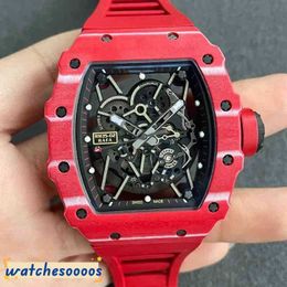 Watch Mechanical movement Watch Swiss Movement Top Quality Red Devil Carbon Rm35-02 Wine Barrel Large Dial Leisure StyleF1M7