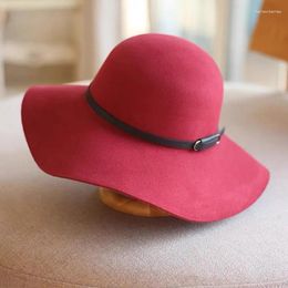 Berets Autumn And Winter Top Hat Women's Wool Big Eaves Fashion Simple British Warm Belt Decoration