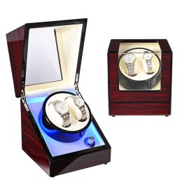 Cases 2+0 Adjustable Speed with Led Automatic Watch Winder Rotator Holder Display Motor Shaker Box Mover Winding Remontoir Watchwinder