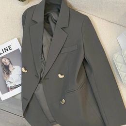 Women's Suits Versatile Jacket Fashion Elegant Grey Small Suit Loose Trendy Coat British Mid Length High End Blazers 2024 Spring