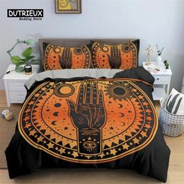 Bedding Sets Exotic Galaxy Sun And Moon Duvet Cover Hamsa Hand Quilt Microfiber Divination Set For Kids Adults Bedroom Decor