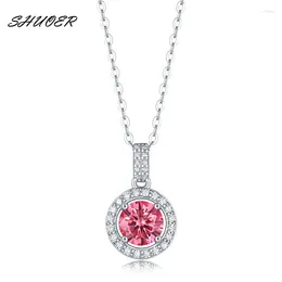 Pendants Classic 925 Sterling Silver Round Brilliant Cut Pass Diamond 1-3 Pink Moissanite Pendant Necklace Women Jewelry