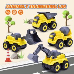 DIY Screw removal engineering car Excavator bulldozer transport car children's creative tools educational model toy gift