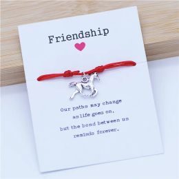 Best Friends Friendship Gift Antique Silver Colour Horses Horse Charm Lucky Rope Bracelets for Women Girls Make a Wish Jewellery