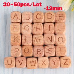 Kovict 20~50Pcs/Lot 12mm Natural Beech Alphabet Wooden Letters Beads Hexagone DIY Pacifier Chain Personalised Name Accessories