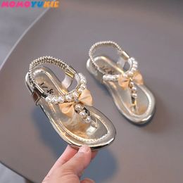 Summer Girls Shoes Bead Flats Fling Princess Baby Dance Kids Sandals Children Wedding Pink 240329