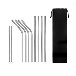 Drinking Straws Stainless Steel Metal Straw 10 Piece Eco Friendly Reusable Beverage Cleaner Brush Tube Party Accessories