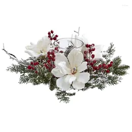 Decorative Flowers White Magnolia & Berry Artificial Flower Candelabrum