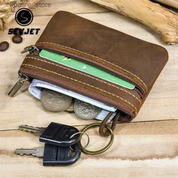 Money Clips Cowhide leather mens short wallet casual wallet retro zipper coin mens card holder small clutch key bag JYN569 L240402