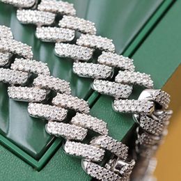 Wholesale Price 13-15Mm Wide 2Rows Real Sier With 5A Quality CZ Diamond Hip Hop Link Necklace For Mans Cuban Chain