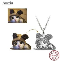 Necklaces Amxiu Customized Pet Picture Necklace DIY 925 Sterling Silver Necklace Personalized Dog Cat Photo Necklaces Engrave Name Jewelry