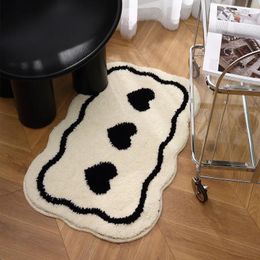 Carpets Ins Love Heart Doormat Bathroom Absorbent Floor Mat Carpet Black And White Rug Non Slip Bedroom