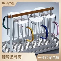 Wine Glasses 6pcs Water Cup Simplified Thickened Glass Office Direct Burner Colorful Handle With Tea