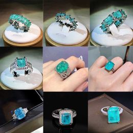 Band Rings 2022 New Fashion Aquamarine Topaz Paraiba Gems Couple Rings Womens Jade Sapphire Engagement Gifts Jewelry