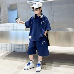 Clothing Sets 2024 Teens Big Boys Fashion 5-14T Children Summer Letter Short Sleeve Casual Letters Two Pieces Clothes Suit