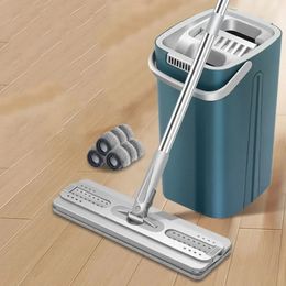 Floor Mop Microfiber Squeeze Mops Wet Mop with Bucket Cloth Squeeze Cleaning Bathroom Mops For Wash Floor Home Kitchen Cleaner 240329