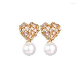 Stud Earrings FXLRY Selling White Color Cubic Zircon Romantic Gradient Pink Pearl For Girl To Gift Jewelry