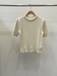 Women's T Shirts Early Spring Wool Blended Round Beaded Neckline Sweater