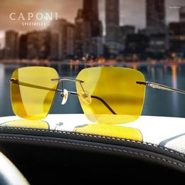 Sunglasses CAPONI Pure Titanium Men's Pochromic Night Vision Rimless Driving Sun Glasses Light UV400 Brand Shades BSYS28923