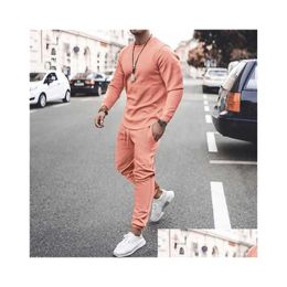 Men'S Casual Shirts Mens T-Shirt Suits Tracksuit Tennis Shorts T Shirt Set Solid Coloured Crew Neck Outdoor Street Long Sleeve Dstrin Dhzto
