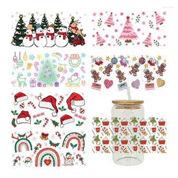 Window Stickers UV DTF Christmas Hat Snowman Gifts Characters Prints For 16 Oz Libbey Glass Can Sublimation DIY Waterproof D3714