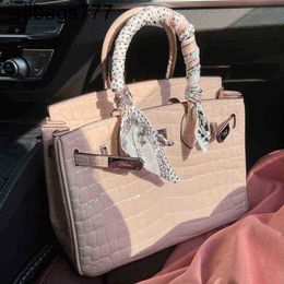 Handbag Platinum Leather Bk Designer Houge Cherry Blossom Powder Crocodile Pattern Bag Advanced Texture Large Capacity Single Shoulder Messenger