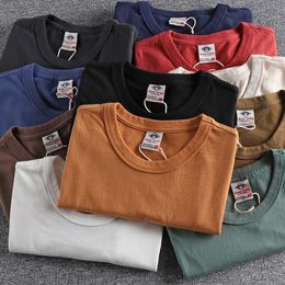 American tshirt mens Retro Gog heavy cotton patch short sleeve round neck summer bottoming shirt Tshirt solid 240327