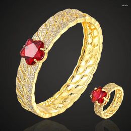 Necklace Earrings Set Zlxgirl Brand Red Colour Cubic Zirconia Flower Bangle With Ring Jewellery Fashion Women Size Copper Pave Setting Bracelet