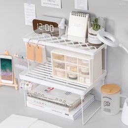 Hooks Desk Organiser Shelf Office School Supplies Iron Layer Dorm Home Desktop Stationery Foldable Cosmetic Holder Shelves