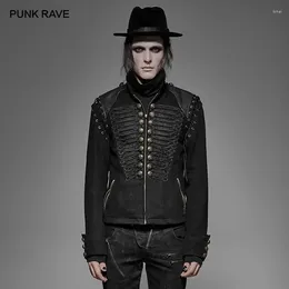 Men's Jackets PUNK RAVE Steampunk Military Uniform Men Short Coat Black Rugged Denim Fabric Removable Sleeves Jacket Retro Clothing