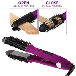 Irons 3 In 1 Hair Straightener Hair Curler & Hair Comb Flat Iron Multifunctional Hair Crimper Brush Curling Iron Looper Hair Styles