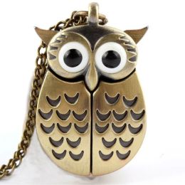 Bronze Mini Owl Keychains Animals Quartz Pocket Watch Men Fans Souvenir Gifts with 80cm Neck Chain Gift Watch