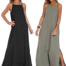 Casual Dresses Women A-line Dress Elegant Shoulderless Maxi For Ankle Length Summer With Side Split Round Neck Soft