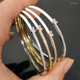 Bangle 60mm Bangles With Pink Heart Stone Cubic Zirconia And White Enamel Of Gold Platinum Plated For Women Fashion Jewelry