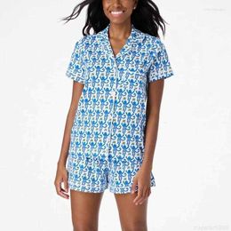 Womens Sleepwear Preppy Monkey Pyjamas Set Women Y2k Clothes Lapel Collar Single Breasted Short Sleeve Shirt Top and Shorts 2000scys4