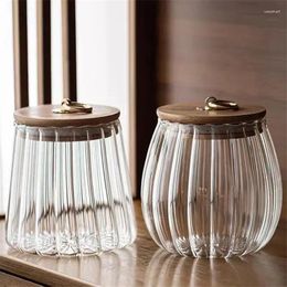 Storage Bottles Jar With Grain Kitchen Ring Tea Transparent Miscellaneous Pull Cover Glass Sealed Can Wooden