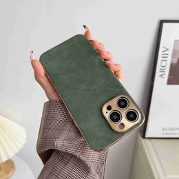 Cell Phone Cases Lambskin Case For Iphone 11 12 13 14 15 Pro Max Plus Electroplated Frame Leather Cover IPHON Promax 2442