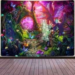 Tapestries Enchanted Forest Tapestry Trippy Wonderland Tree Nature Landscape Waterproof Fabric With Hooks Bath Curtains
