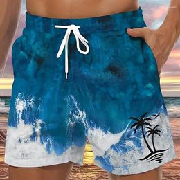 Men's Shorts 2024 Board With Pocket Gradient Palm Tree Resort Printed Swim Summer Hawaiian Style Mesh Lining Beach