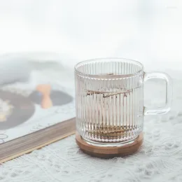 Wine Glasses 340ml Transparent Glass Cup With Lid Drinking Bottle Mug Vertical Stripe Breakfast Juice Latte Coffee Office Water Tazas