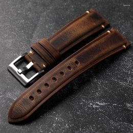 Watch Bands Italian Oil Wax Leather Vintage Men Strap 18 19 20 21 22MM Thick Bracelet Crazy Horse Brown