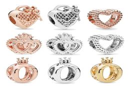 Fits Bracelets 30pcs Rose Gold Crown Hollow Heart Key Silver Charm Bead Fit Charms Bracelet Beads 925 Sterling Silver Jewelry Making7253008