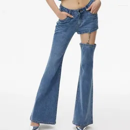 Women's Jeans Blue Flared For Women With Uninhibited Personality And Rebellious Concept Detachable Design Sense Slim Straight Flar